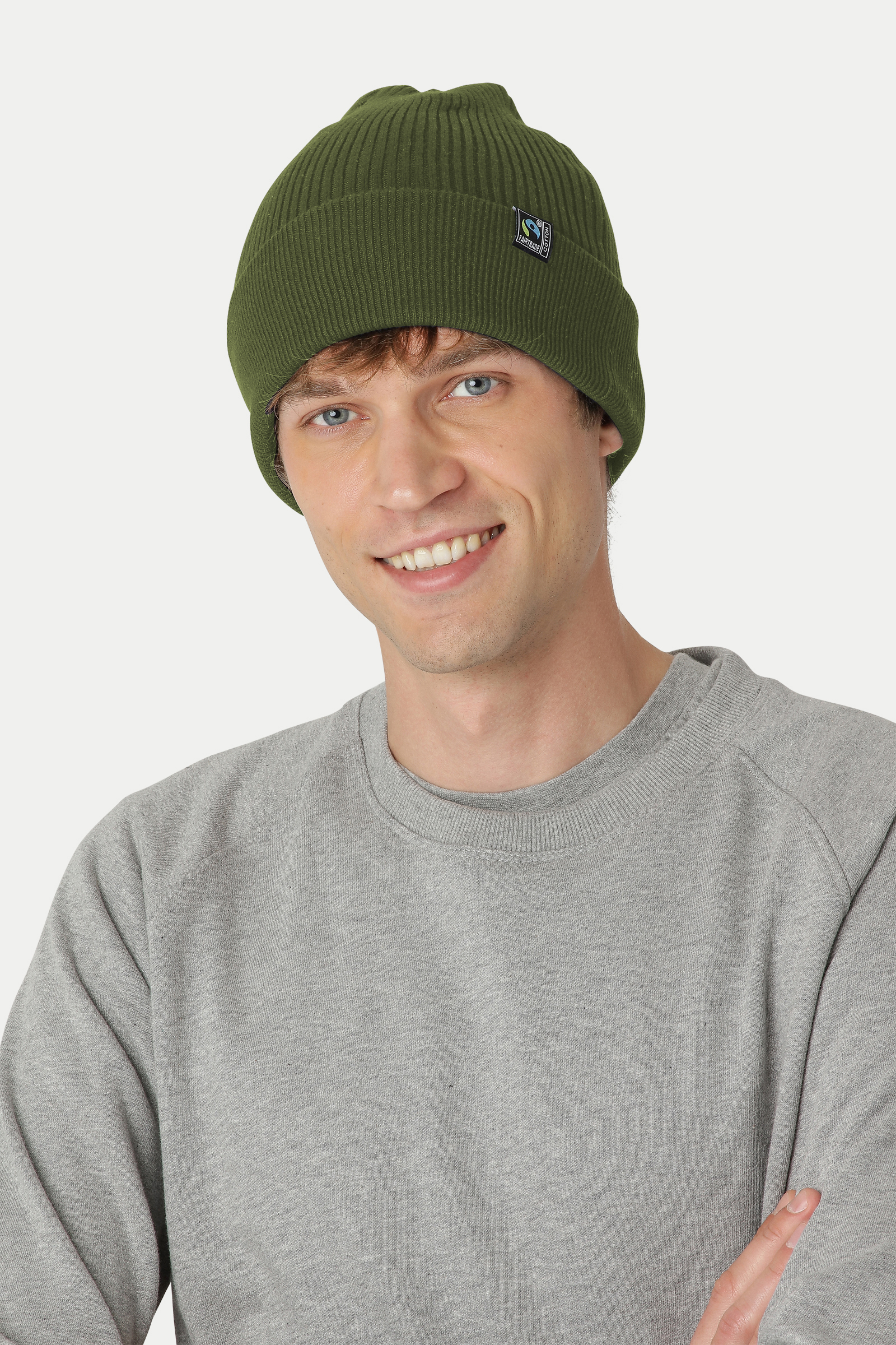Mixed Knit Beanie 2x1 Rib, Unisex, Military Green, Neutral, Fairtrade & Organic GOTS - 3