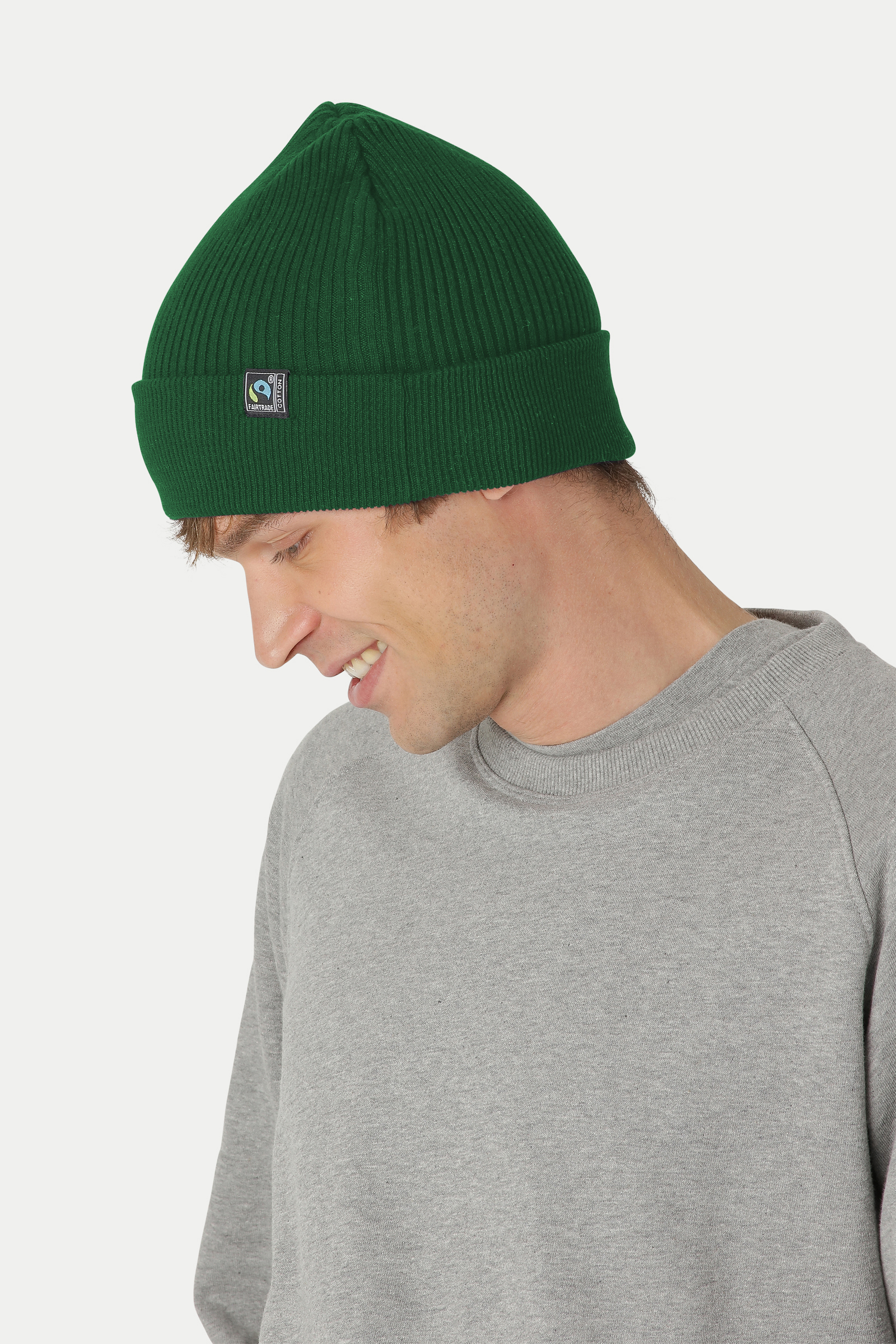 Mixed Knit Beanie 2x1 Rib, Unisex, Bottle Green, Neutral, Fairtrade & Organic GOTS - 4