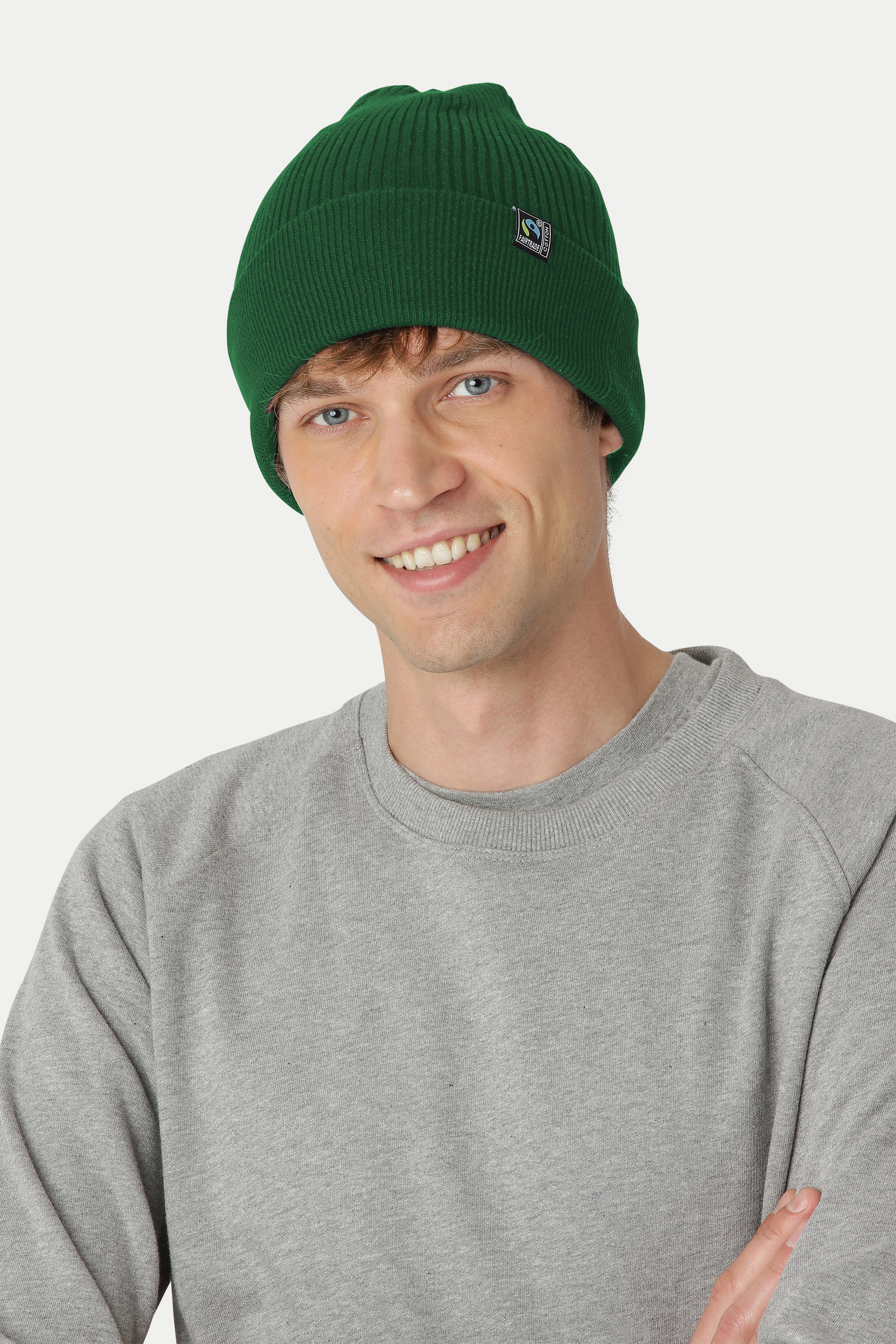 Mixed Knit Beanie 2x1 Rib, Unisex, Bottle Green, Neutral, Fairtrade & Organic GOTS - 3