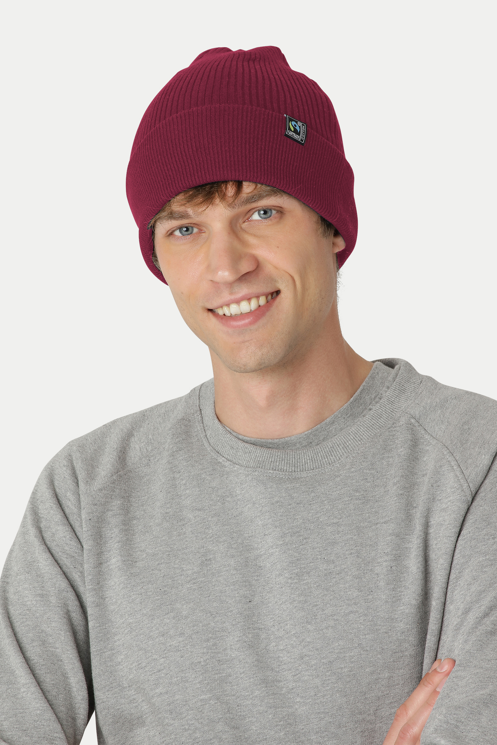 Mixed Knit Beanie 2x1 Rib, Unisex, Bordeaux, Neutral, Fairtrade & Organic GOTS - 3