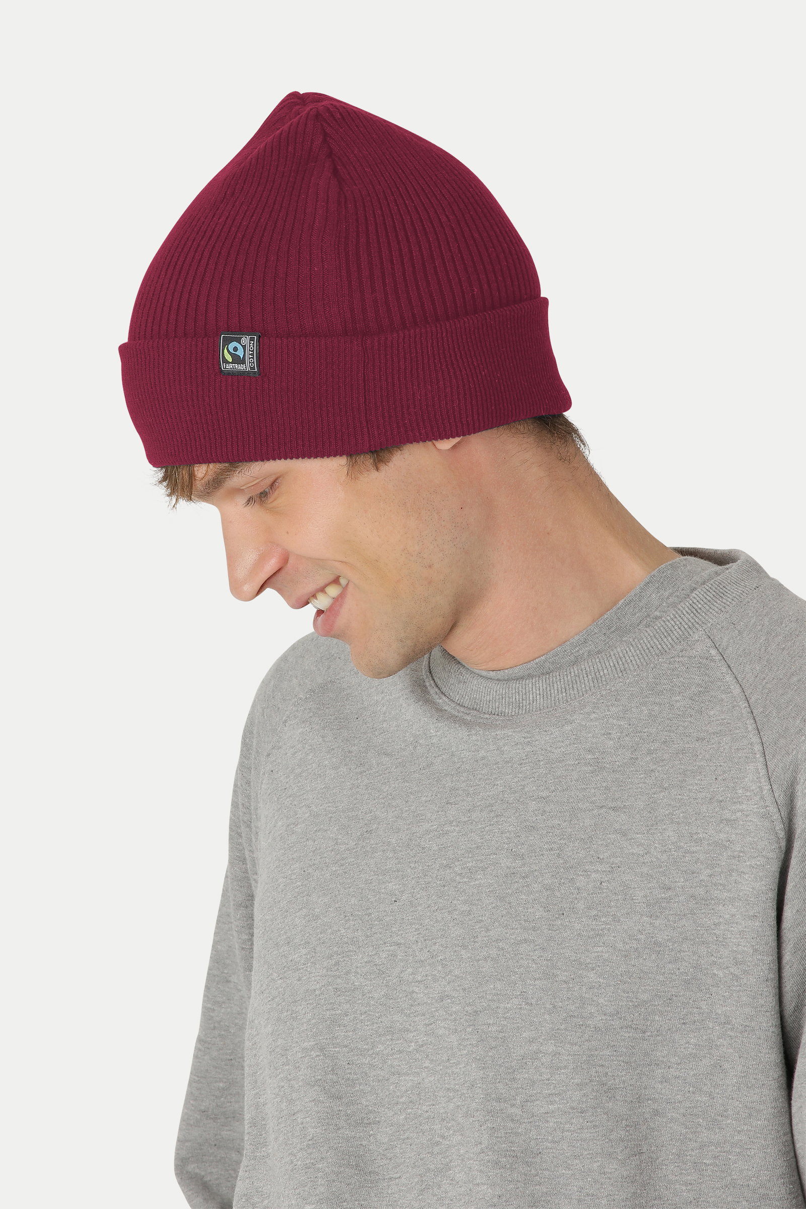 Mixed Knit Beanie 2x1 Rib, Unisex, Bordeaux, Neutral, Fairtrade & Organic GOTS - 4