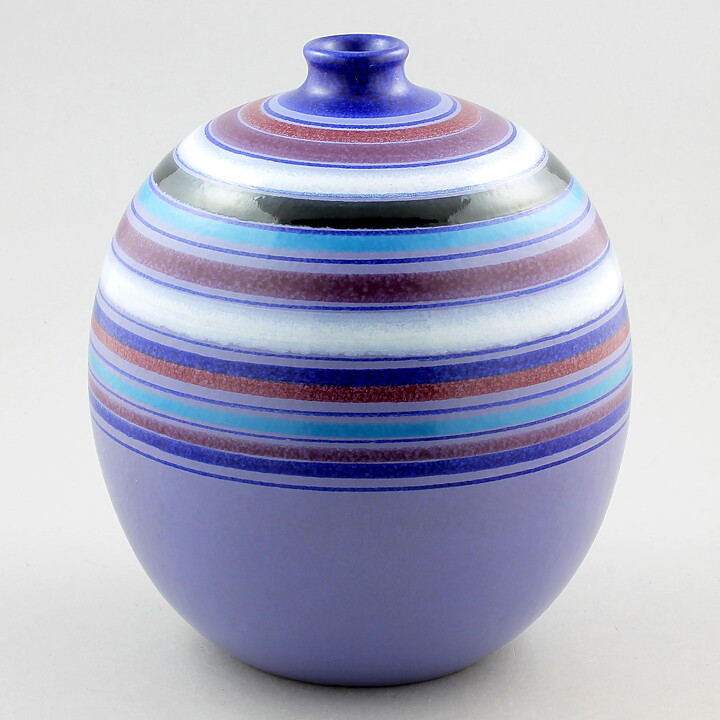 Aldo Londi (Fasce Colorate 1960s) Purple Spherical Vase with Linear Decor 22 cm