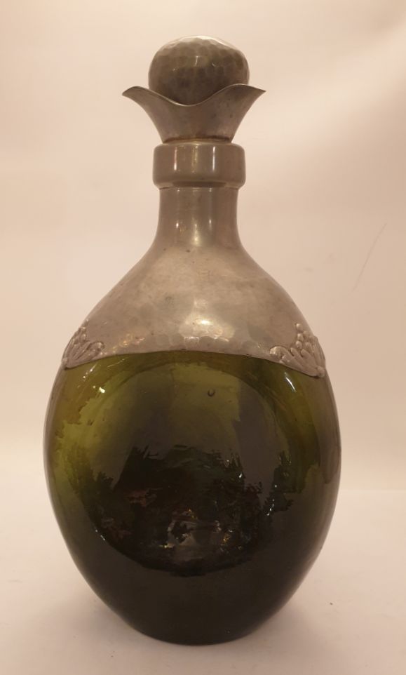 Carafe green glass pewter 1920s - 2