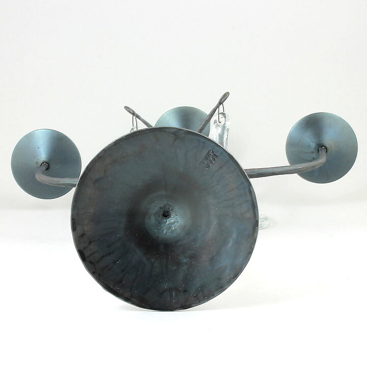 Erik Höglund (1960s) Metal Candleholder with 3 Arms and 4 Clear Glass Medallions 40 cm SH28