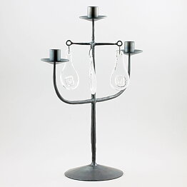 Erik Höglund (1960s) Metal Candleholder with 3 Arms and 4 Clear Glass Medallions 40 cm SH28