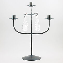 Erik Höglund (1960s) Metal Candleholder with 3 Arms and 4 Clear Glass Medallions 40 cm SH28