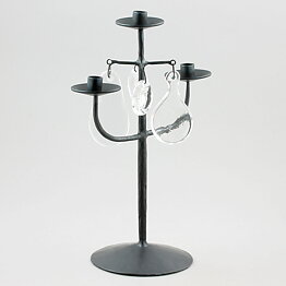 Erik Höglund (1960s) Metal Candleholder with 3 Arms and 4 Clear Glass Medallions 26 cm SH78