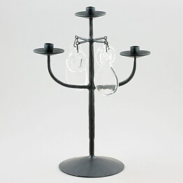 Erik Höglund (1960s) Metal Candleholder with 3 Arms and 4 Clear Glass Medallions 26 cm SH78