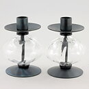 Erik Höglund (1960s) Two Metal Candleholders with Clear Glass Sections 12 cm