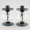 Erik Höglund (1960s) Two Metal Candleholders with Clear Glass Sections 12 cm