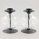 Erik Höglund (1960s) Two Metal Candleholders with Clear Glass Sections 16 cm