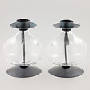 Erik Höglund (1960s) Two Metal Candleholders with Clear Glass Sections 16 cm
