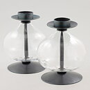 Erik Höglund (1960s) Two Metal Candleholders with Clear Glass Sections 16 cm