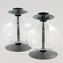 Erik Höglund (1960s) Two Metal Candleholders with Clear Glass Sections 16 cm