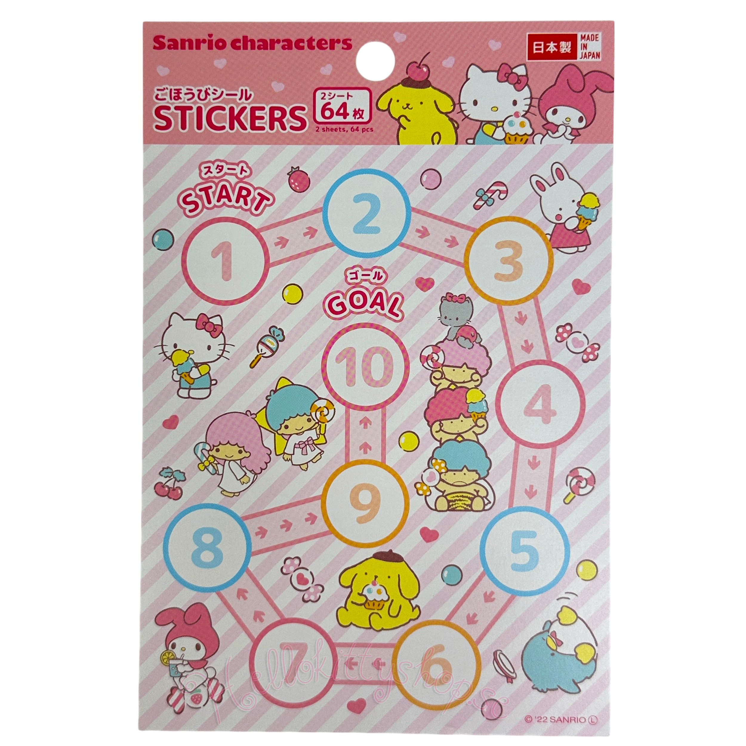 Sanrio Hello Kitty & Characters Stickers - 64 st Klistermärken, 2 st ark - 2