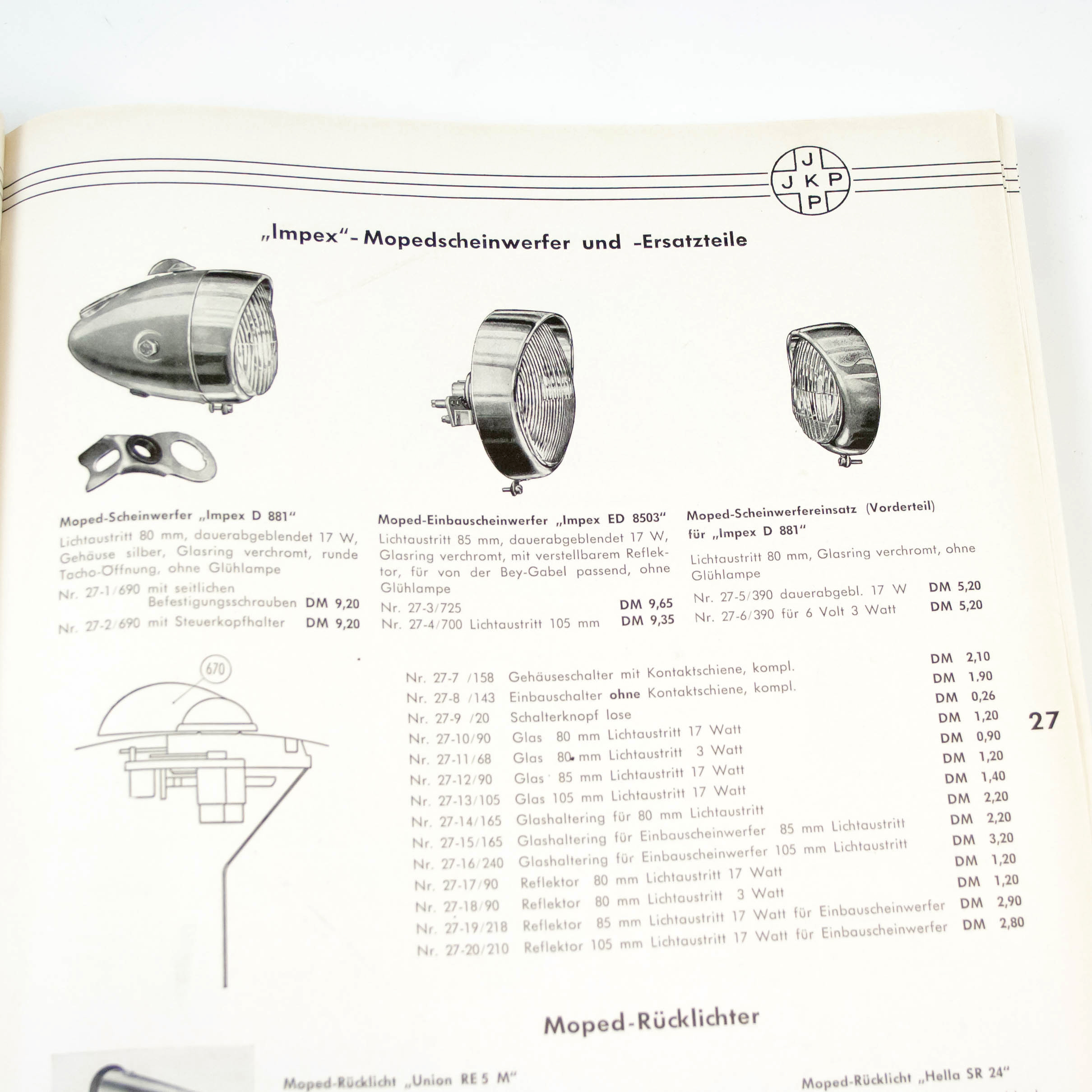 Frontlaternengehäuse, für viele 50er Jahre Mopeds. NOS verstellbare Halterung, rot - 4