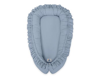 Premium Babynest Cocoon med volanger, Dirty Blue