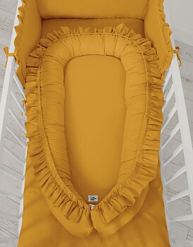 Premium Babynest Cocoon med volanger, Senap