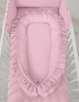 Premium Babynest Cocoon med volanger, Rosa
