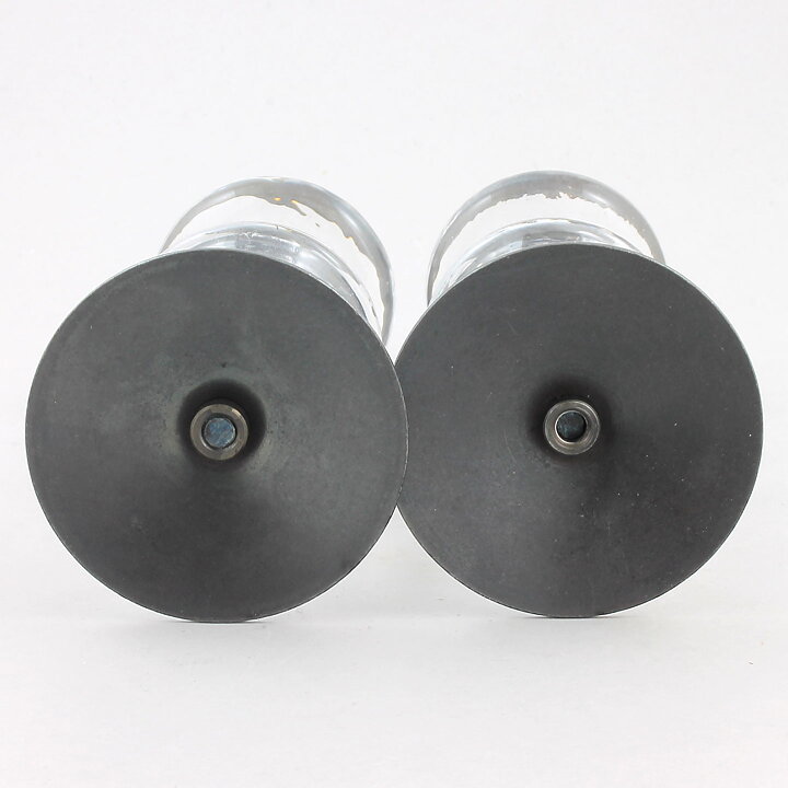 Erik Höglund (1960s) Two Metal Candleholders with Clear Glass Sections 19 cm