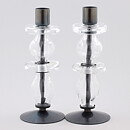 Erik Höglund (1960s) Two Metal Candleholders with Clear Glass Sections 19 cm