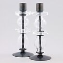 Erik Höglund (1960s) Two Metal Candleholders with Clear Glass Sections 19 cm
