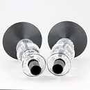 Erik Höglund (1960s) Two Metal Candleholders with Clear Glass Sections 21 cm