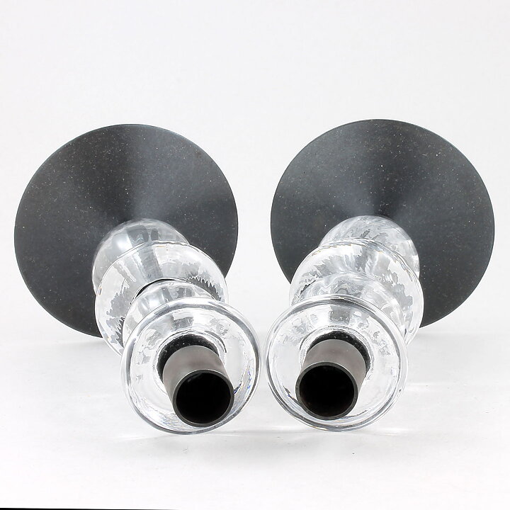 Erik Höglund (1960s) Two Metal Candleholders with Clear Glass Sections 21 cm