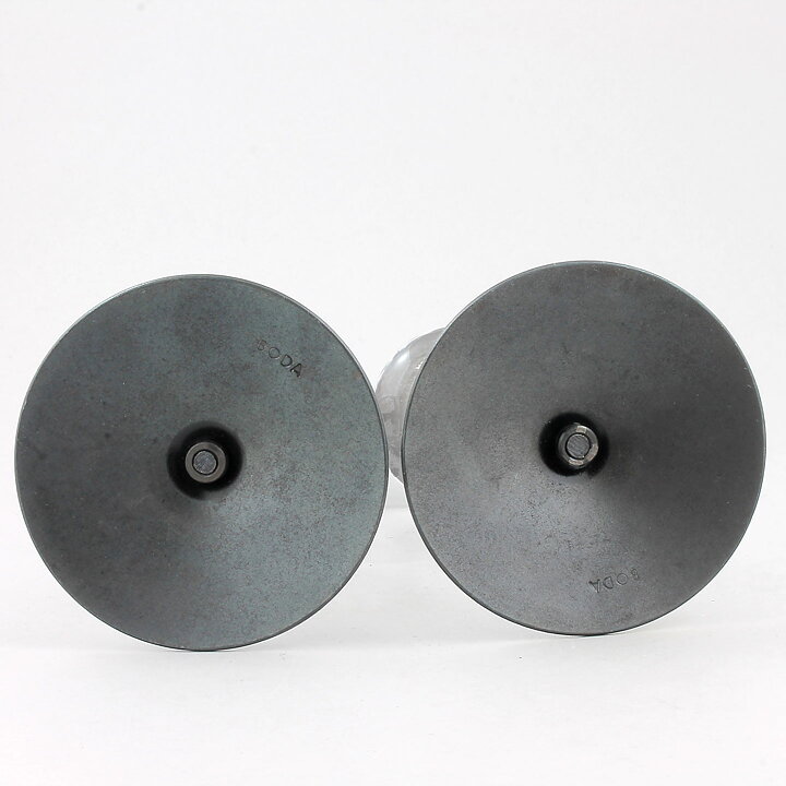 Erik Höglund (1960s) Two Metal Candleholders with Clear Glass Sections 21 cm