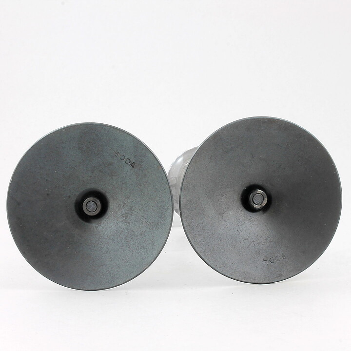 Erik Höglund (1960s) Two Metal Candleholders with Clear Glass Sections 21 cm