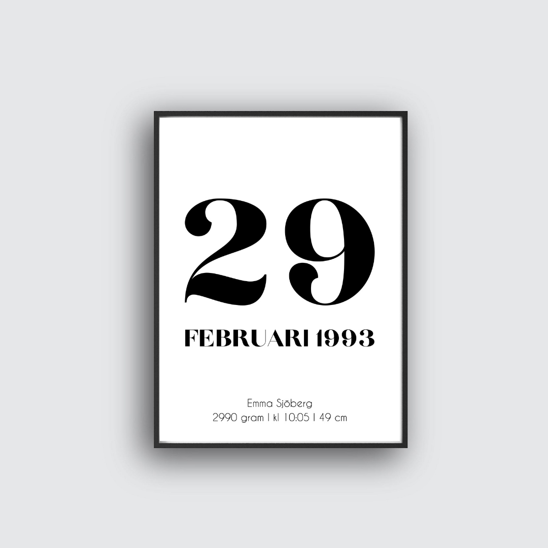 Birth poster - Personlig födelsetavla (vit)