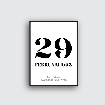 Birth poster - Personlig födelsetavla (vit)