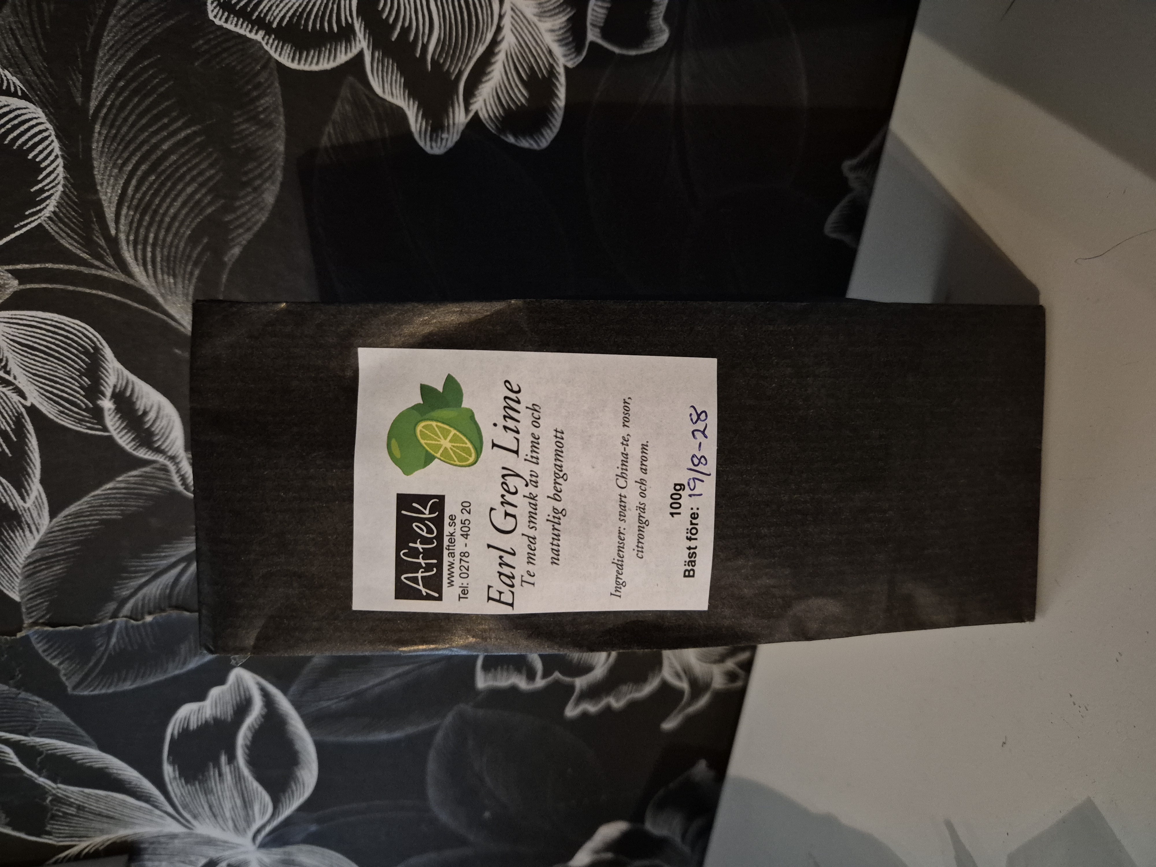 Förpackat svart te, Early Grey Lime, 100gr