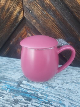 Keramikmugg, rosa med tesil, 12x7cm