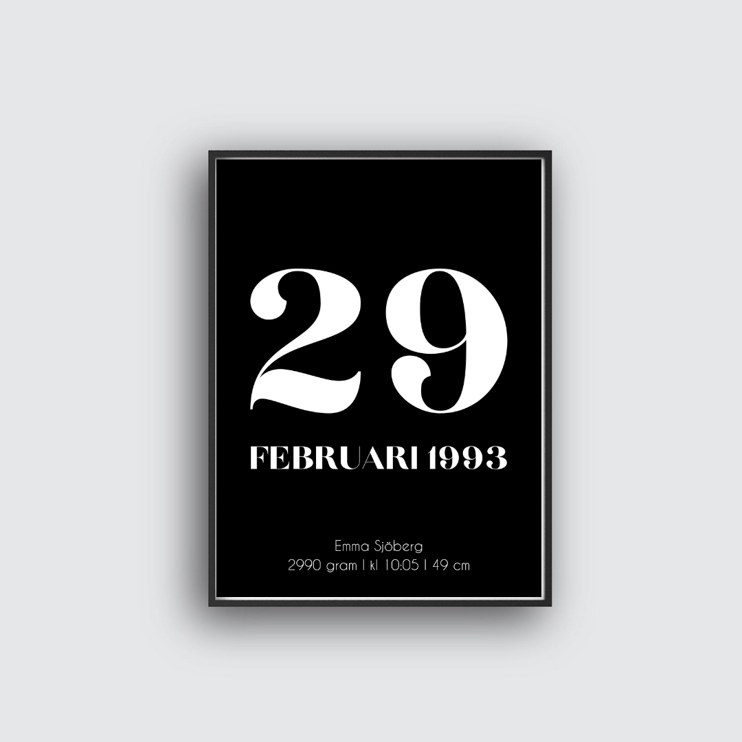 Birth poster - Personlig födelsetavla (svart)