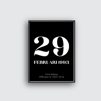 Birth poster - Personlig födelsetavla (svart)