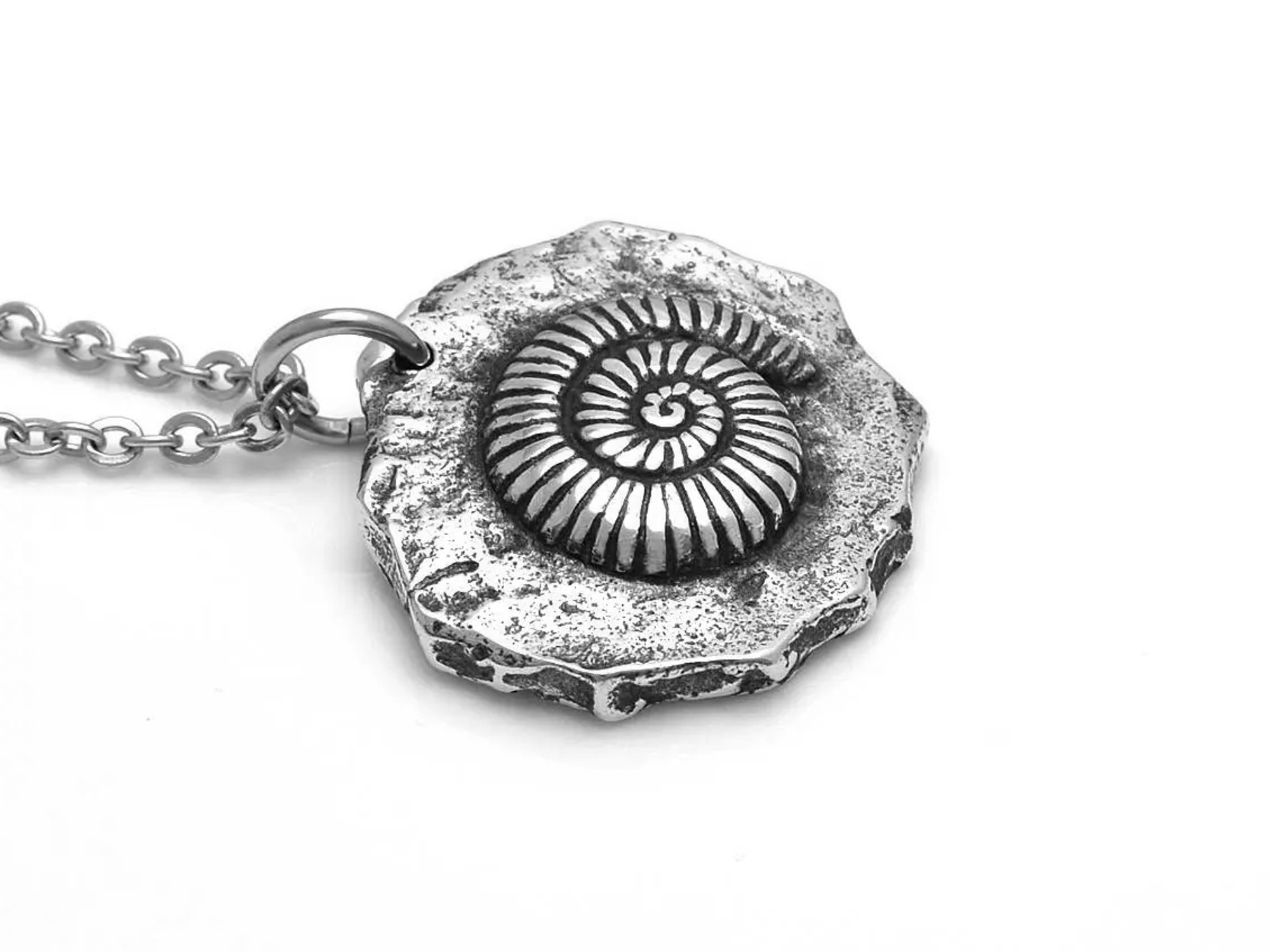 Ammonit Halsband, Fossil Smycke i Tenn - 3