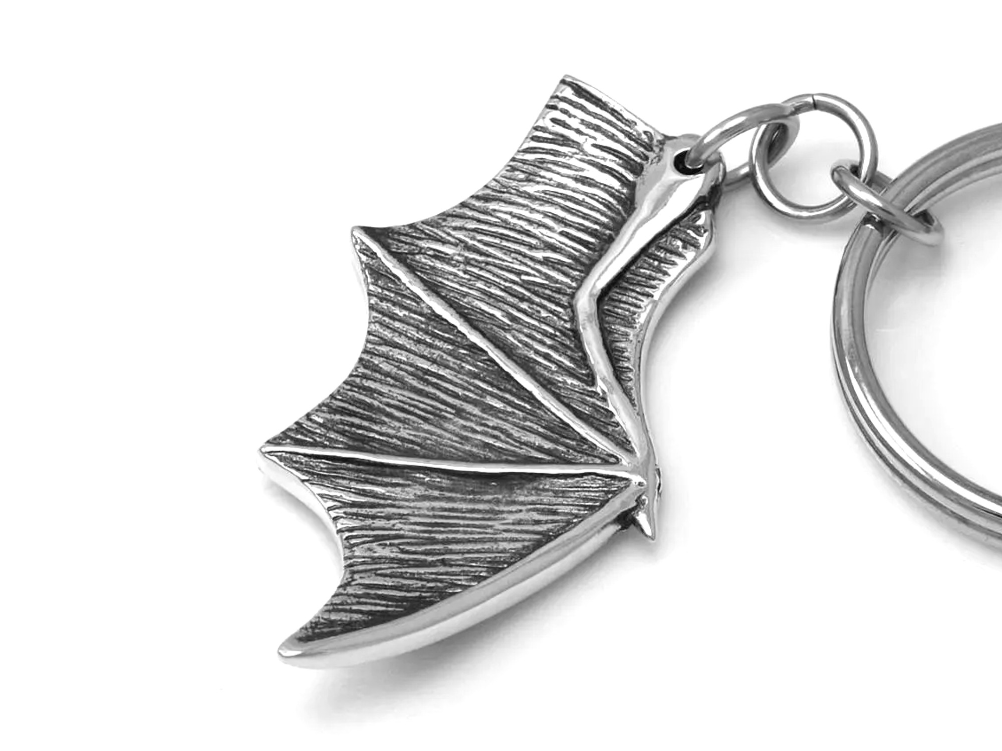 Fladdermusvinge Nyckelring, Fladdermus Accessoar, Goth Nyckelhållare i Tenn och Stål - 2