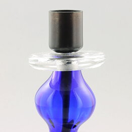 Erik Höglund (1960s) Metal Candleholders with Blue Glass Sections 19 cm