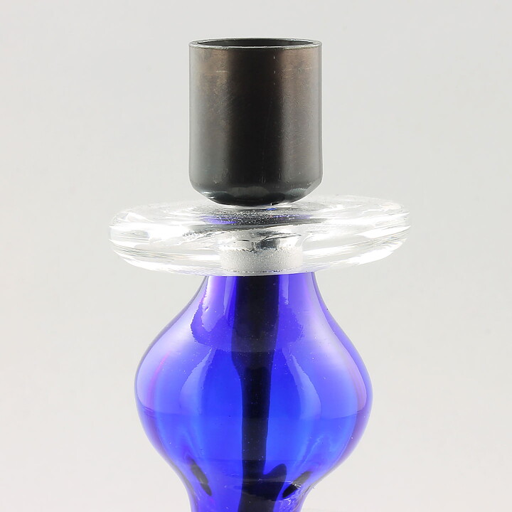 Erik Höglund (1960s) Metal Candleholders with Blue Glass Sections 19 cm