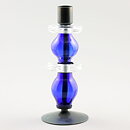 Erik Höglund (1960s) Metal Candleholders with Blue Glass Sections 19 cm