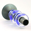 Erik Höglund (1960s) Metal Candleholders with Blue Glass Sections 19 cm