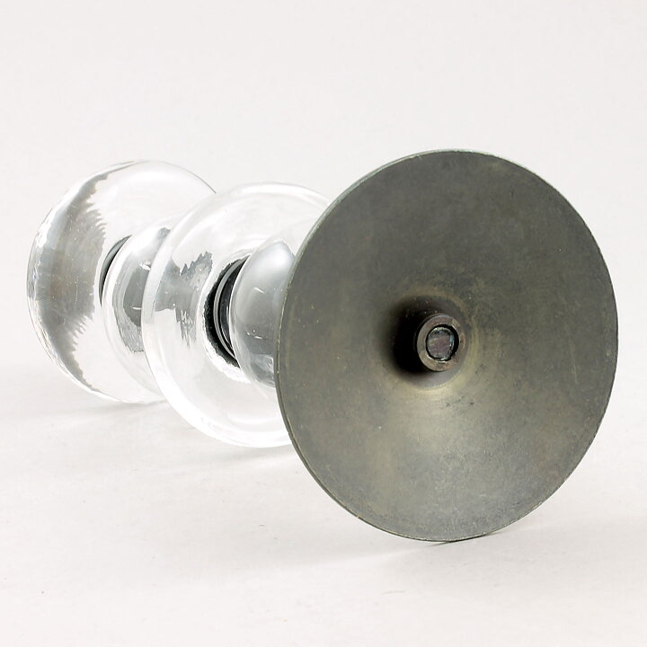 Erik Höglund (1960s) Metal Candleholders with Clear Glass Sections 19 cm