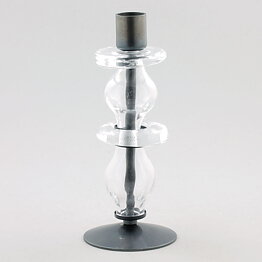 Erik Höglund (1960s) Metal Candleholders with Clear Glass Sections 19 cm