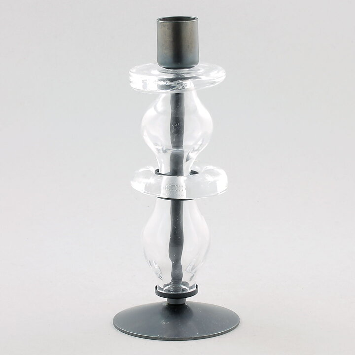 Erik Höglund (1960s) Metal Candleholders with Clear Glass Sections 19 cm