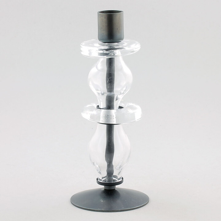 Erik Höglund (1960s) Metal Candleholders with Clear Glass Sections 19 cm