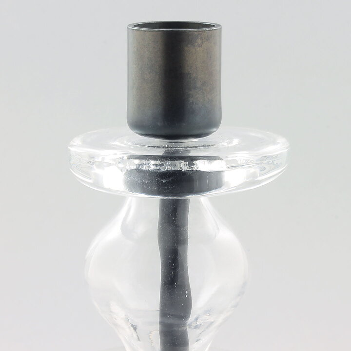 Erik Höglund (1960s) Metal Candleholders with Clear Glass Sections 19 cm