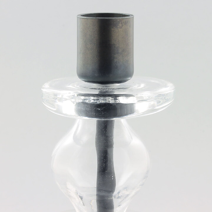 Erik Höglund (1960s) Metal Candleholders with Clear Glass Sections 19 cm