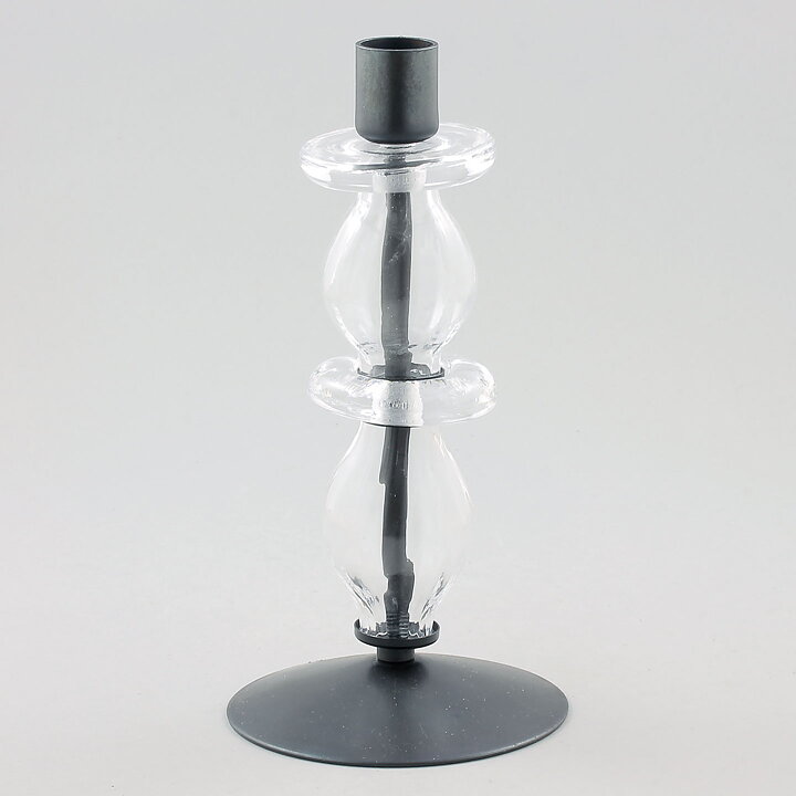 Erik Höglund (1960s) Metal Candleholder with Clear Glass Sections 21 cm