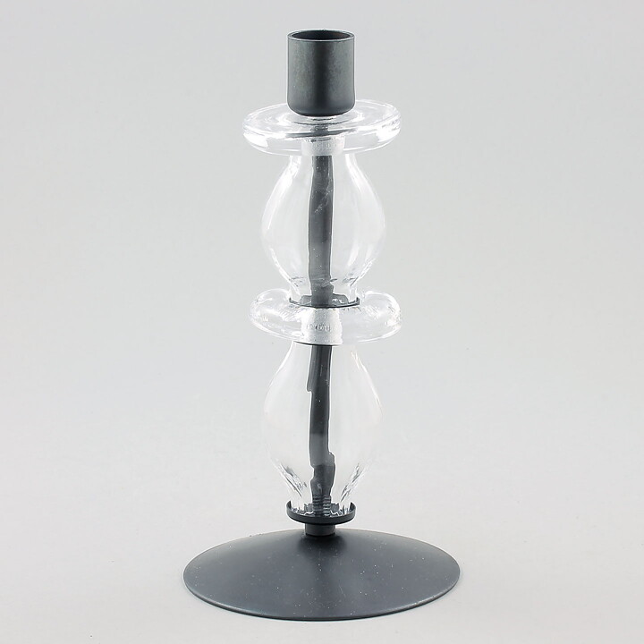 Erik Höglund (1960s) Metal Candleholder with Clear Glass Sections 21 cm